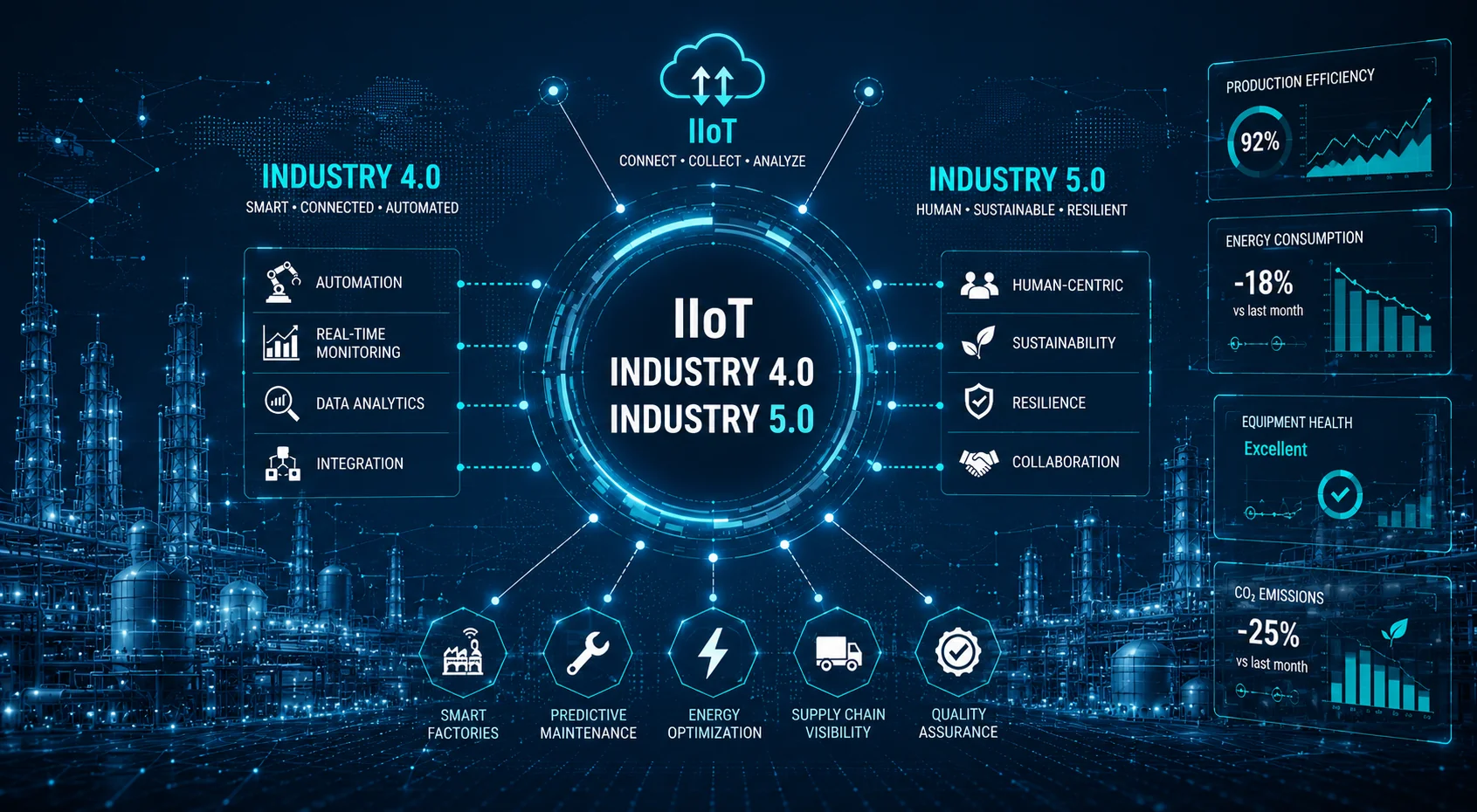 IIoT monitoring, Industry 4.0, Industry 5.0, and smart manufacturing systems